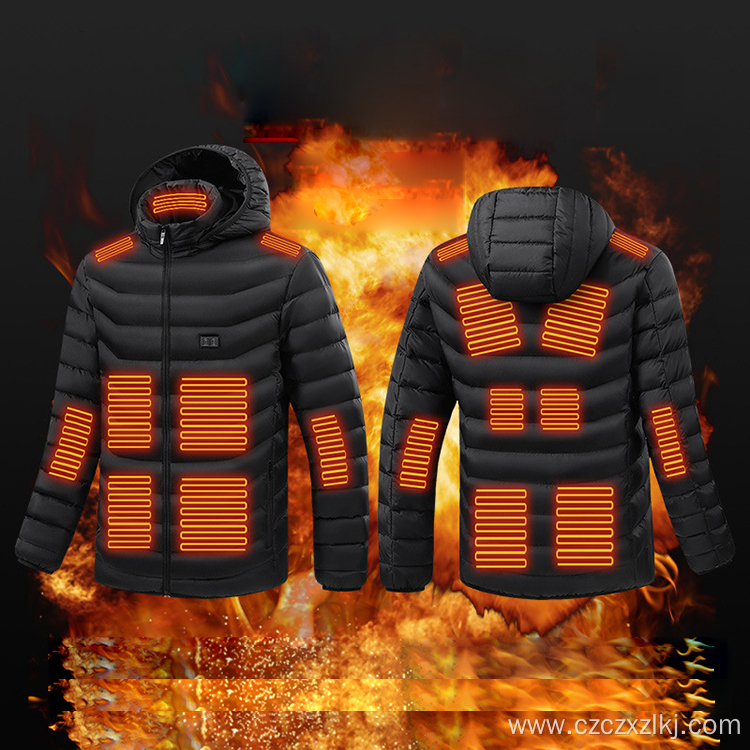 Heated padded jacket with heated hood