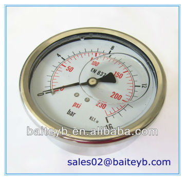 4.0"(100mm)back connection polished stainless steel case liquid filled gas pressure gauge psi and bar