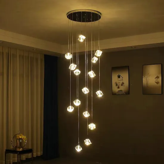Modern Luxury Villa Stairs Restaurant Cube LED Chandelier Lighting