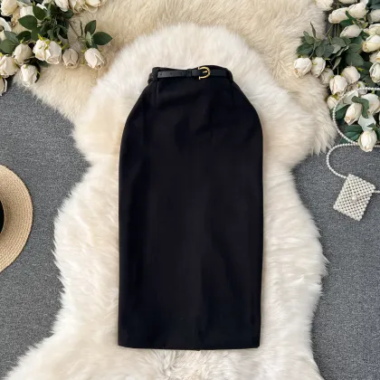 LW0236: New Autumn/Winter Woolen Dress with Matching Slim-Fit Wrap Hip Skirt