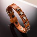 Decoración de estrellas esencial de la pulsera de cuero genuina estilo punk