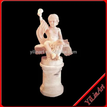 Life Size Stone Boy Children Statue Rode A Bird