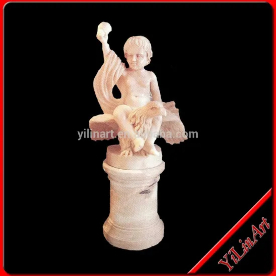 Life Size Stone Boy Children Statue Rode A Bird