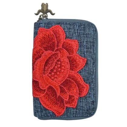 Ethnic Floral Handmade Embroidery Zipper Long Wallet