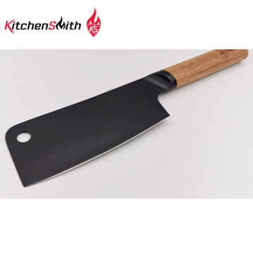 6" Cleaver Knife with Acacia Wood Handle and black coating blade hot sale in Ebay Amazon