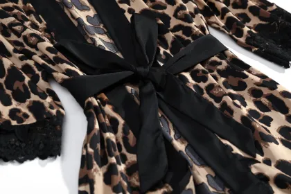 ODM OEM Manufacturer Private Label Leopard Printed Satin Pajama Sets