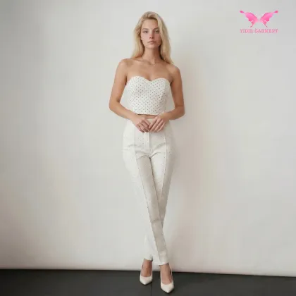 High-Waist Polka Cropped Pants