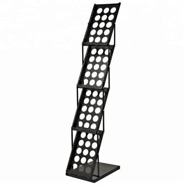 Popup Alloy Hollow Brochure Holder Newspaper And Magazine Rack Floor Standing Black 4 Pockets