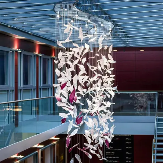 Customized Luxury Art Glass Leaf Shape Pendant Light for Hotel Lobby Chandelier