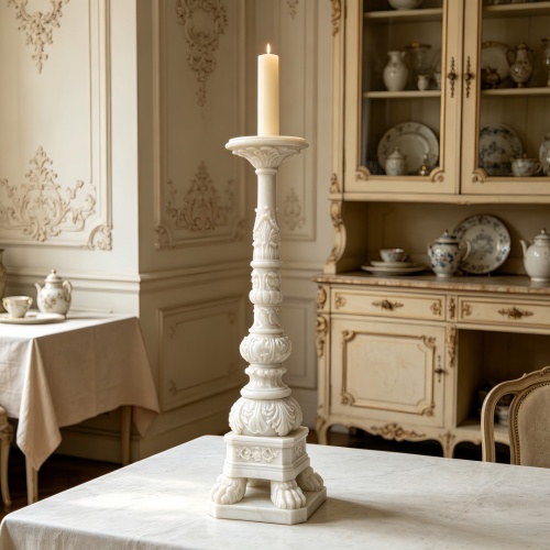 Luxury Carved Face White Marble Candle Holder