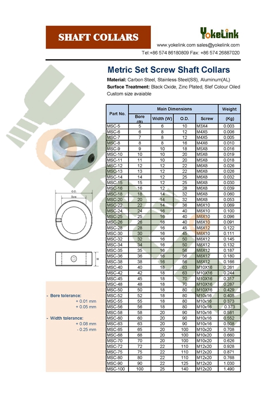 Yokelink Shaft Collar Catalogue 1