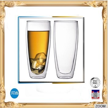 2015 new design double wall glass cup