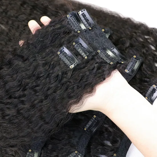 MRSHAIR Kinky Straight Clip Ins Human Hair Natural Hair Remy Full Head 8pcs/set 120g #1B Clip In Hair Extensions