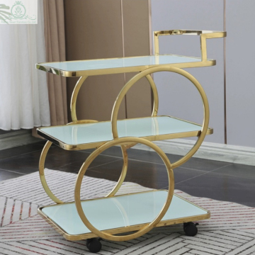 Modern Stainless Steel and Glass Party Bar Cart for Sale - Three Layers
