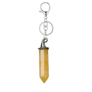 Yellow Jade Hexagonal Prism GunBlack Wizard Cap Pendant Keychain