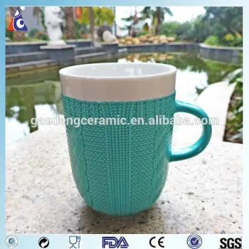 Woolen pattern embossed solid color ceramic mug