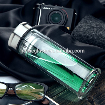 Popular glass water bottle, double wall glass bottles glass tea infuser water bottle