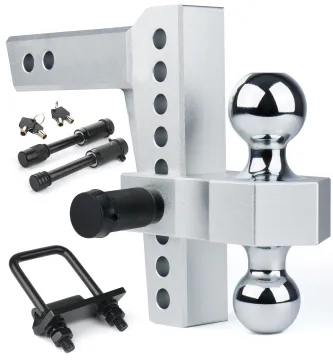 Silver Color Truck Part Adjustable 8" Drop/Rise Trailer Hitch Fit 2" Receiver With Double Anti-Theft Locking Hitch Pins