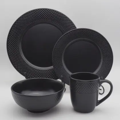 16pcs Black Embossed dinner set/ceramic stoneware tableware