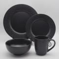 16 pezzi set per cena in rilievo nera/stoviglie in ceramica