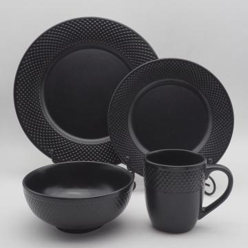 16pcs Dîner en relief noir / Cerramic Stoneware Table Varelle