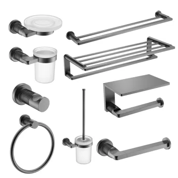 Gun Metal Bathroom Hardware Set: Towel Rack & Toilet Paper Roll Holder