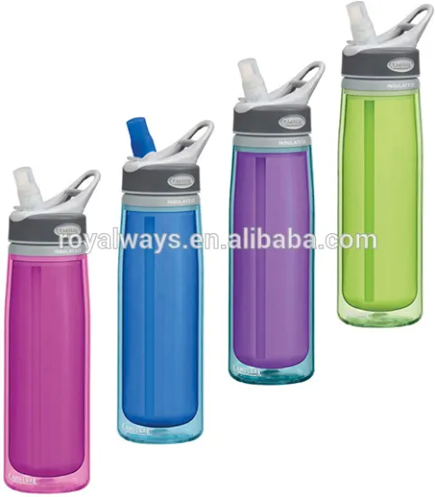 Double wall colorful tritan spors bottle with food grade standard and flip lid and straw