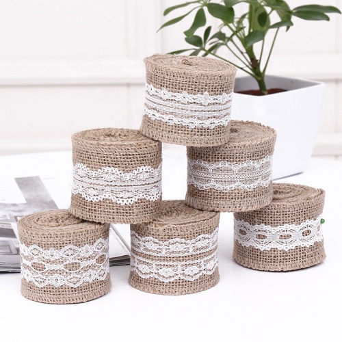 2 Meters Craft White Lace Ribbon Burlap Craft Ribbon Roll Jute Ribbon for Craft Wraping and Decoration