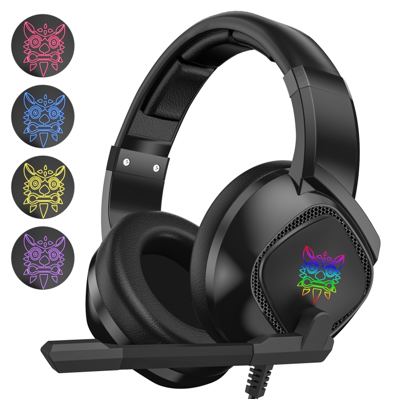 ONIKUMA K19 Head-Mounted Professional Gaming Headset RGB Colorful Lighting Mic PC Phone PS4 XBOX Switch Gamer Wired Headphone