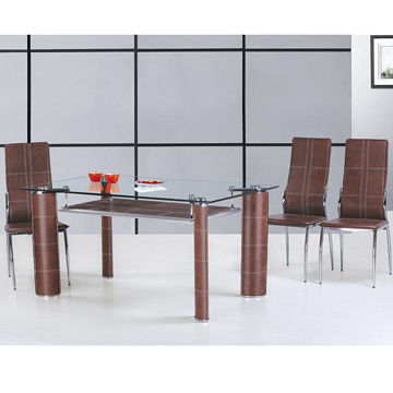 Dining room sets with PU leather chair, wooden legs table covered leather