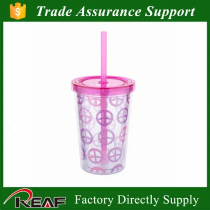 Manufature double wall plastic straw cup, color changing double wall plastic straw cup