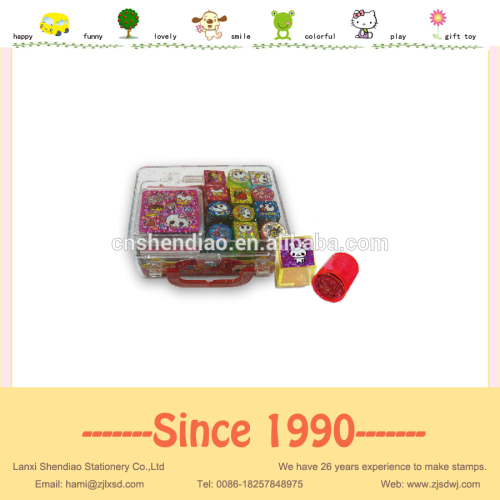 mini plastic box kids toy stamp shiny stamp with Glitter Pigment