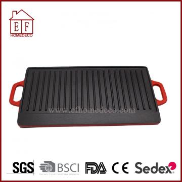 Red Enamel Cast Iron Griddle and Pan