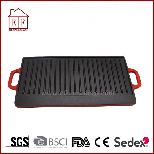 Red Enamel Cast Iron Griddle and Pan