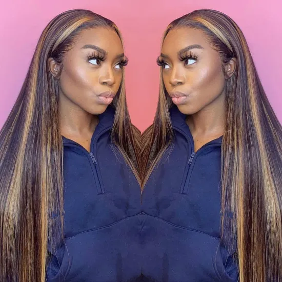 Wholesale Highlight Brazilian Hair Wigs Hd Color Highlight Lace Closure front Wig 30" Highlight Human Hair Wigs For Black Women