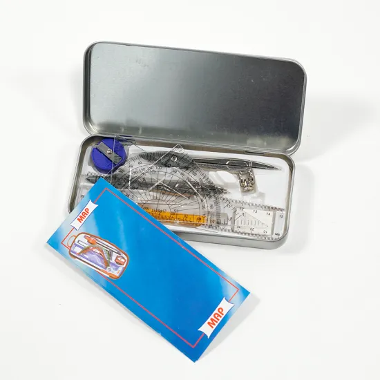 9 Piece School Stationery Set with 2 Metal Compasses - Math and Geometry Kit for Kids