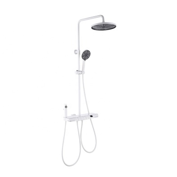 High-End Luxury White Digital Shower Set with Temperature Control, Rainfall Shower Head, and Stainless Steel Hose