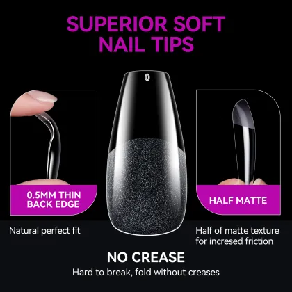 Soak Off Long Coffin Full Cover Nail Tips Artificial Fingernails