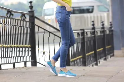 Delicate Blue Gold Woven Upper Deodorant Woven Loafers