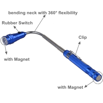 3 LED 360° Flexible Torch Flashlight: Telescopic, Extendable, Portable, Car DIY Work Camping Flexi Light Lamp with Magnetic Pickup