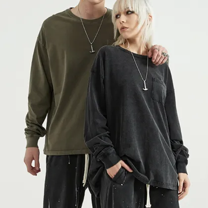 Spring Pocket Bottom Shirt Long Sleeve T-Shirt