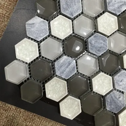 glass mix stone hexagon Mosaic tile