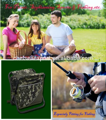 Camo style fishing chair with cooler bag