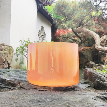 Q&#39;re Light Transparent Orange Singing Bowl 432 Hz Crystal Singing Bigs for Healing 8 &quot;