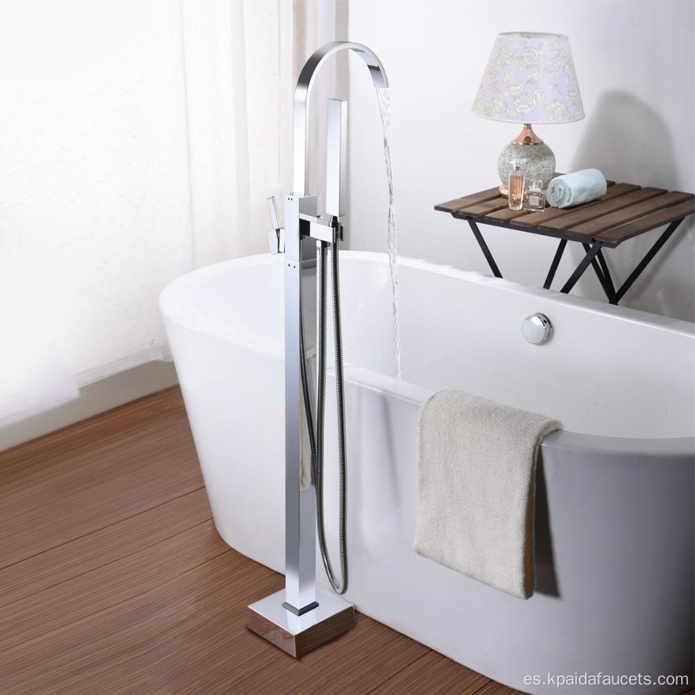 Grifos de ducha de bañera montada en el piso con rociador manual de una sola manija de una sola bañera de baño.