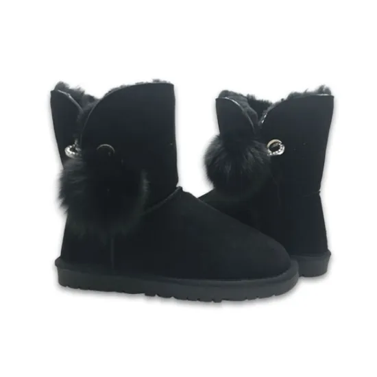 Comfortable ankle sheepskin leather pom pom boots women