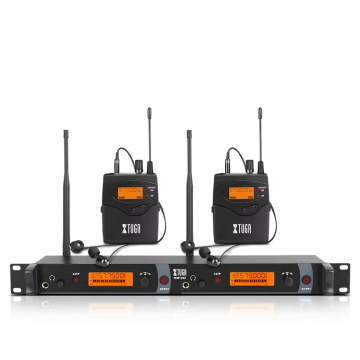XTUGA 2 Channel IEM1200 Wireless In-Ear Monitor Earphones with 2 Bodypacks for Stage and Church