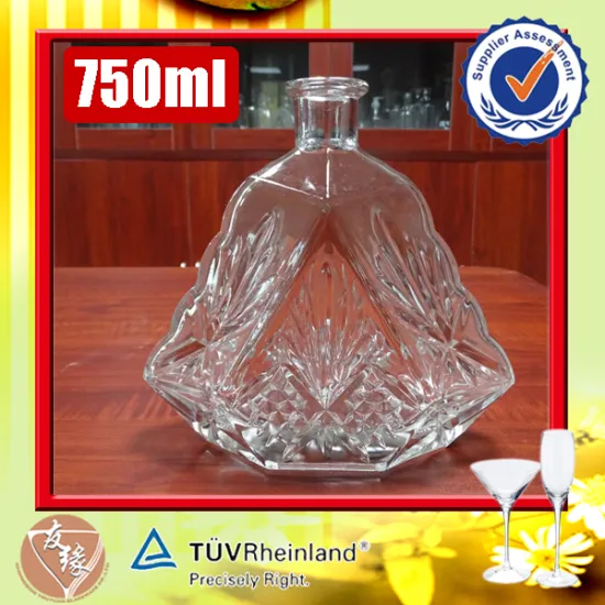 custom made embossed exclusive cork top 750 ml super flint crystal glass vodka decanter