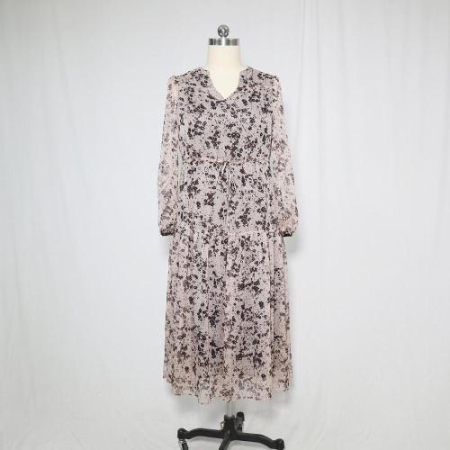 Flowered Chiffon Gowns lady long casual fashion printed chiffon dress Factory