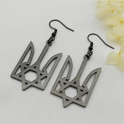 Ukraine National Emblem Stainless Steel Star of David Drop Earrings